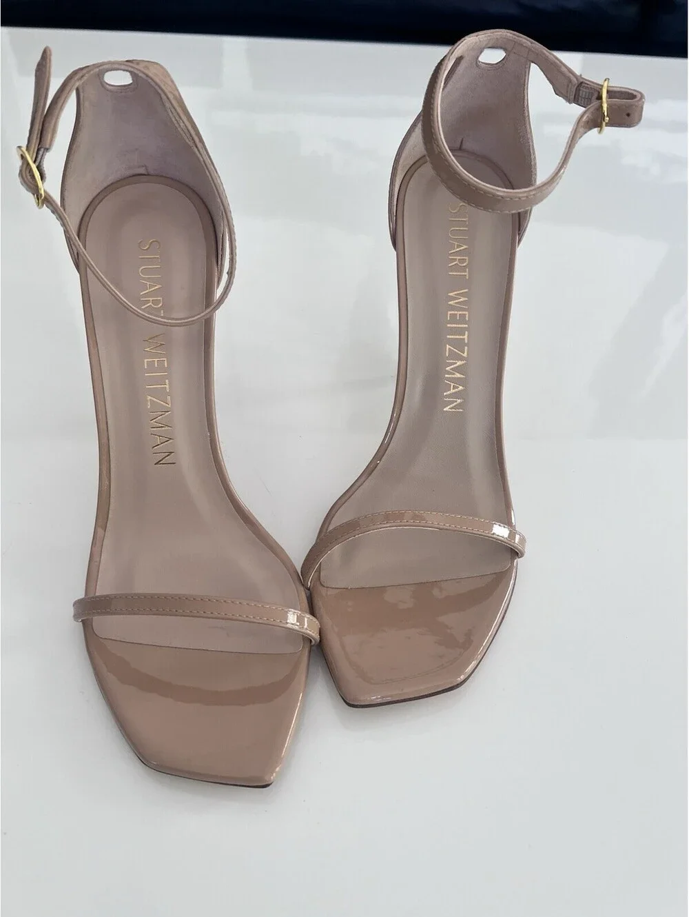 $475 Stuart Weitzman 100 Shoes 9.5 B Nudistcurve Ankle Strap Heels Sandals